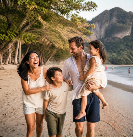 Family on beach holiday.