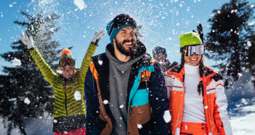 Group of friends on a winter snow holiday